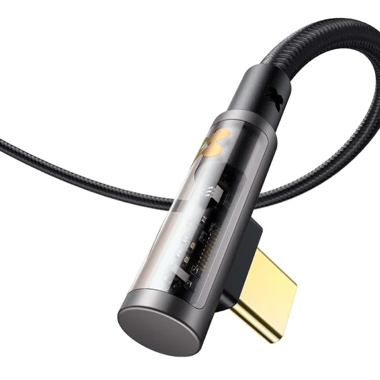 Кабел за данни – Mcdodo (CA-3400) – USB-C → USB-C, 90° дизайн, 100W, прозрачен дизайн, 5A, 1.2m – Черен