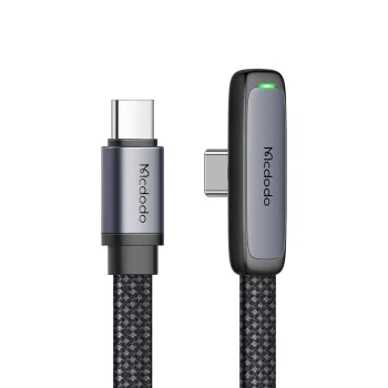 Кабел за данни – Mcdodo (CA-3360) – USB-C → USB-C, 90° дизайн, 65W, LED индикатор, 1.2m – Черен