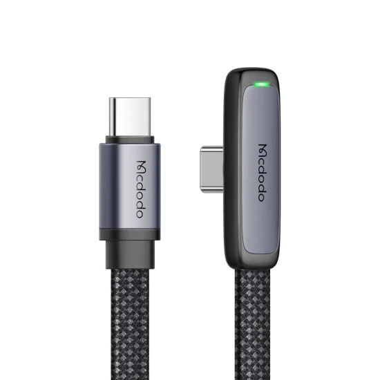 Кабел за данни – Mcdodo (CA-3360) – USB-C → USB-C, 90° дизайн, 65W, LED индикатор, 1.2m – Черен