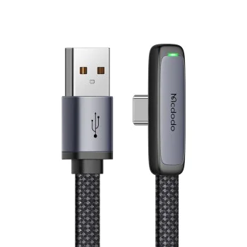 Кабел за данни – Mcdodo (CA-3340) – USB-C → USB-A, 90° дизайн, 100W, LED индикатор, 1.2m – Черен