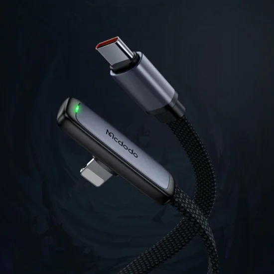 Кабел за данни – Mcdodo (CA-3350) – Type-C → Lightning, 90° дизайн, 36W, LED индикатор, 1.2m – Черен