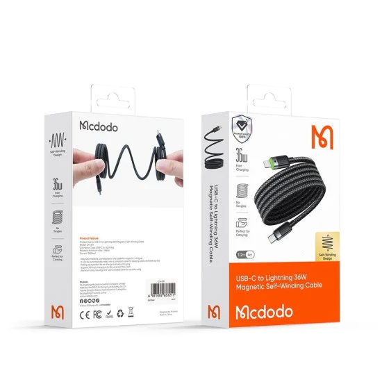 Кабел Self-Winding Series – Mcdodo (CA-2010) – USB-C → Lightning, 36W, 1.2m – Черен