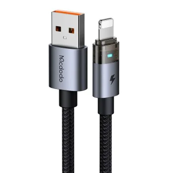 Кабел за данни – Mcdodo (CA-6910) – със светлина при зареждане, USB-A → Lightning, прозрачен кабел, 3A, 1.2m – Черен