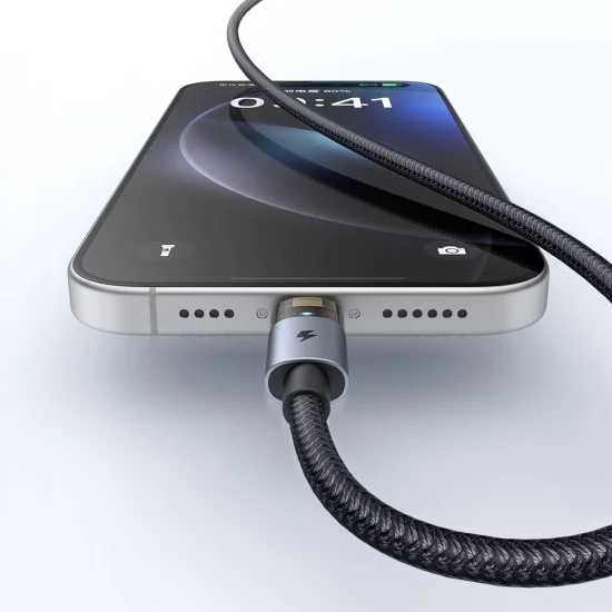 Кабел за данни – Mcdodo (CA-6910) – със светлина при зареждане, USB-A → Lightning, прозрачен кабел, 3A, 1.2m – Черен