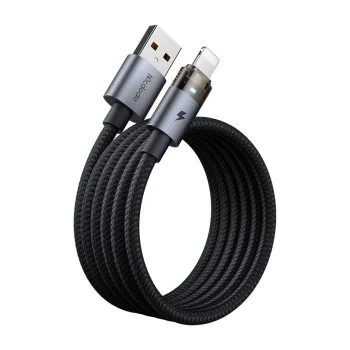 Кабел за данни – Mcdodo (CA-6910) – със светлина при зареждане, USB-A → Lightning, прозрачен кабел, 3A, 1.2m – Черен