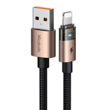 Кабел за данни – Mcdodo (CA-6911) – със светлина при зареждане, USB-A → Lightning, прозрачен кабел, 3A, 1.2m – Desert Gold
