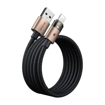 Кабел за данни – Mcdodo (CA-6911) – със светлина при зареждане, USB-A → Lightning, прозрачен кабел, 3A, 1.2m – Desert Gold