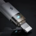 Кабел за данни – Mcdodo (CA-6912) – със светлина при зареждане, USB-A → Lightning, прозрачен кабел, 3A, 1.2m – Бял