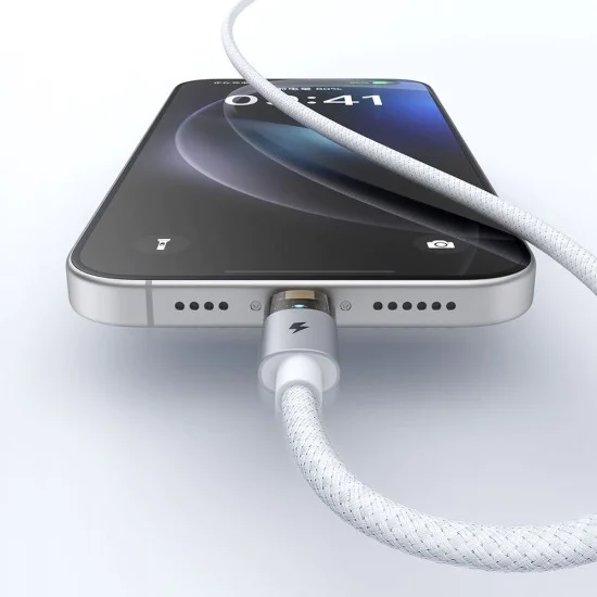 Кабел за данни – Mcdodo (CA-6912) – със светлина при зареждане, USB-A → Lightning, прозрачен кабел, 3A, 1.2m – Бял