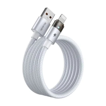 Кабел за данни – Mcdodo (CA-6912) – със светлина при зареждане, USB-A → Lightning, прозрачен кабел, 3A, 1.2m – Бял