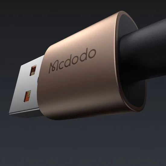 Кабел за данни – Mcdodo (CA-6891) – със светлина при зареждане, USB-C → USB-A, прозрачен кабел, 6A, 1.2m – Desert Gold