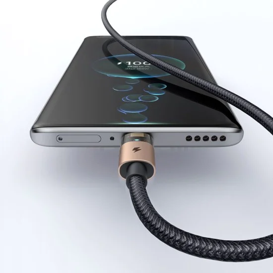 Кабел за данни – Mcdodo (CA-6891) – със светлина при зареждане, USB-C → USB-A, прозрачен кабел, 6A, 1.2m – Desert Gold