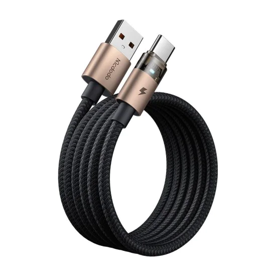 Кабел за данни – Mcdodo (CA-6891) – със светлина при зареждане, USB-C → USB-A, прозрачен кабел, 6A, 1.2m – Desert Gold