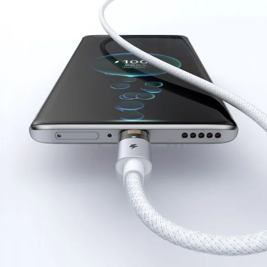 Кабел за данни – Mcdodo (CA-6892) – със светлина при зареждане, USB-C → USB-A, прозрачен кабел, 6A, 1.2m – Бял