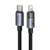 Кабел за данни – Mcdodo (CA-6940) – със светлина при зареждане, USB-C → Lightning, прозрачен кабел, 36W, 1.2m – Черен
