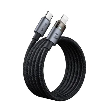 Кабел за данни – Mcdodo (CA-6940) – със светлина при зареждане, USB-C → Lightning, прозрачен кабел, 36W, 1.2m – Черен