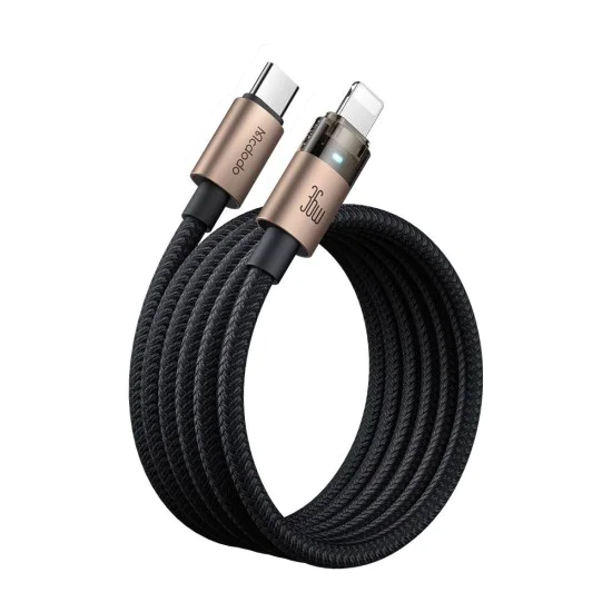Кабел за данни – Mcdodo (CA-6941) – със светлина при зареждане, USB-C → Lightning, прозрачен кабел, 36W, 1.2m – Desert Gold
