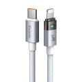 Кабел за данни – Mcdodo (CA-6942) – със светлина при зареждане, USB-C → Lightning, прозрачен кабел, 36W, 1.2m – Бял