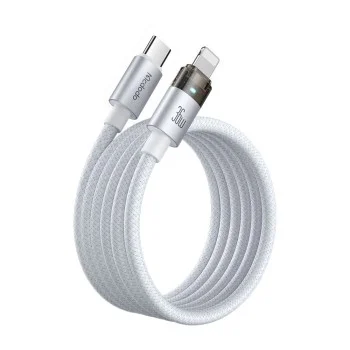 Кабел за данни – Mcdodo (CA-6942) – със светлина при зареждане, USB-C → Lightning, прозрачен кабел, 36W, 1.2m – Бял