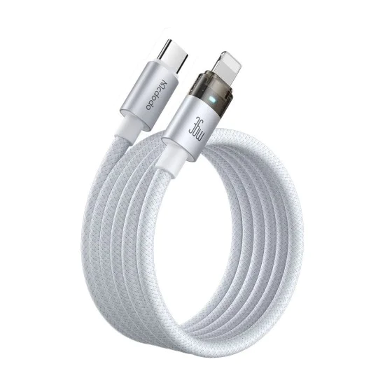 Кабел за данни – Mcdodo (CA-6942) – със светлина при зареждане, USB-C → Lightning, прозрачен кабел, 36W, 1.2m – Бял
