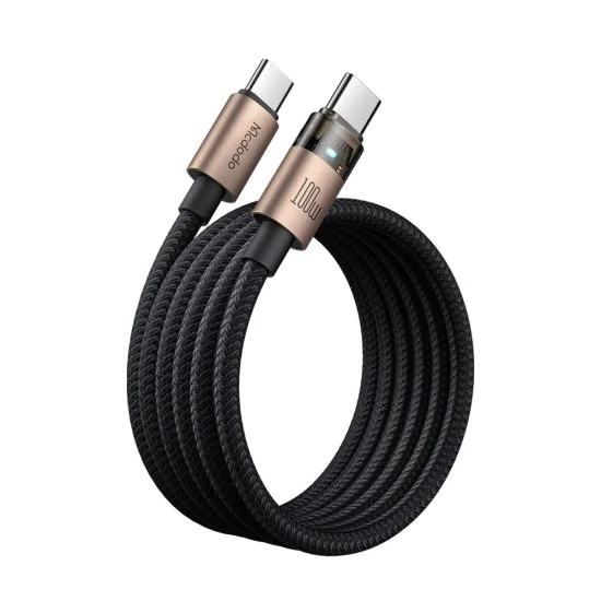 Кабел за данни – Mcdodo (CA-5581) – със светлина при зареждане, USB-C → USB-C, прозрачен, 100W, 1.2m – Desert Gold