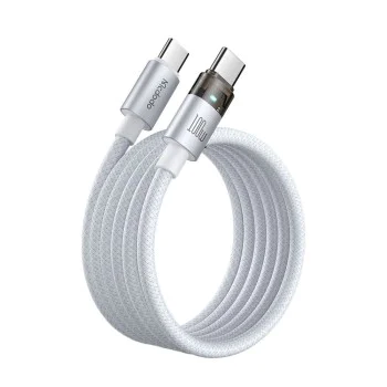 Кабел за данни – Mcdodo (CA-5582) – със светлина при зареждане, USB-C → USB-C, прозрачен, 100W, 1.2m – Бял