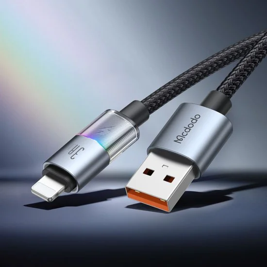 Кабел за данни – Mcdodo (CA-8170) – с цветни светлини, USB-A → Lightning, 3A, 1.2m – Черен