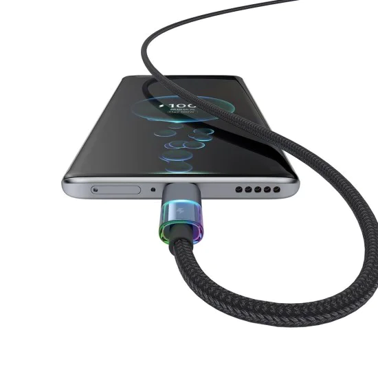 Кабел за данни – Mcdodo (CA-8180) – с 7 цветни светлини, USB-A → USB-C, 6A, 1.2m – Черен