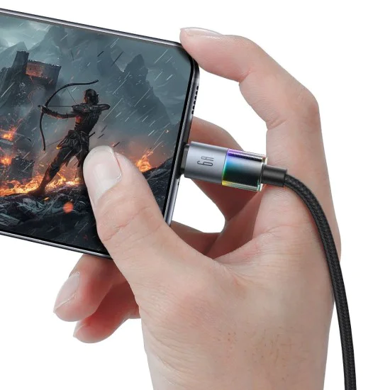 Кабел за данни – Mcdodo (CA-8180) – с 7 цветни светлини, USB-A → USB-C, 6A, 1.2m – Черен