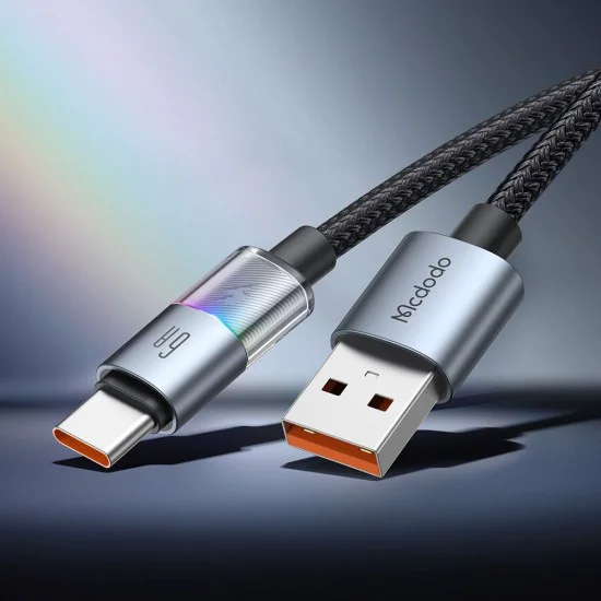 Кабел за данни – Mcdodo (CA-8180) – с 7 цветни светлини, USB-A → USB-C, 6A, 1.2m – Черен
