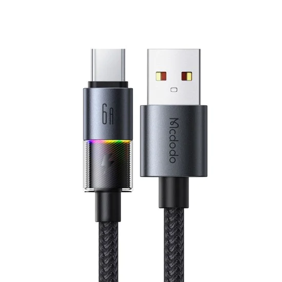Кабел за данни – Mcdodo (CA-8180) – с 7 цветни светлини, USB-A → USB-C, 6A, 1.2m – Черен