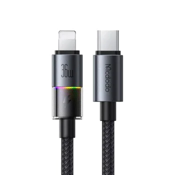 Кабел – Mcdodo (CA-8190) – със 7 цветни светлини, USB-C → Lightning, 36W, 3A, 1.2m – Черен