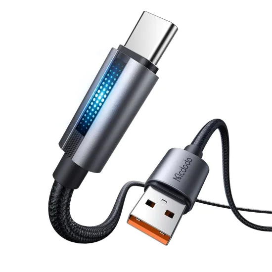 Кабел за данни – Mcdodo (CA-5180) – с дишаща светлина, USB-A → USB-C, 100W, 6A, 1.2m – Черен
