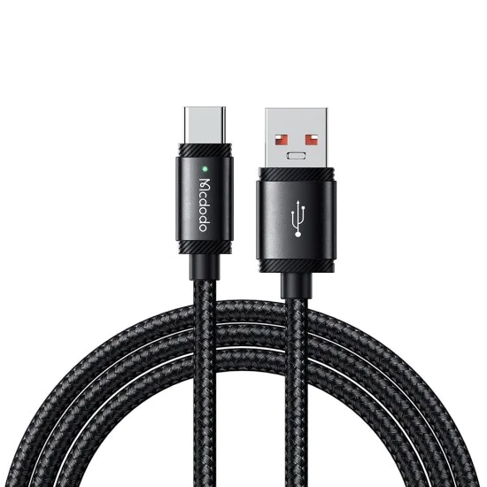 Кабел за данни – Mcdodo (CA-4730) – USB-A → Type-C, бързо зареждане, 6A, 120W, LED индикатор, 1.5m – Черен
