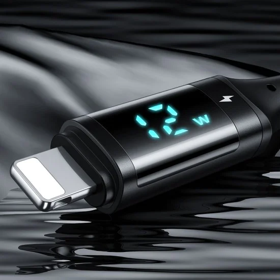 Кабел за данни – Mcdodo (CA-1060) – USB 2.0 → Lightning, цифров дисплей, найлон оплетка, алуминий, 3A, 1.2m – Черен