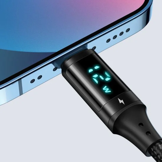 Кабел за данни – Mcdodo (CA-1060) – USB 2.0 → Lightning, цифров дисплей, найлон оплетка, алуминий, 3A, 1.2m – Черен