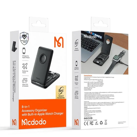 Органайзер 8в1 – Mcdodo (CH-2440) – със зарядно за Apple Watch, бързо зареждане, преносим дизайн – Черен