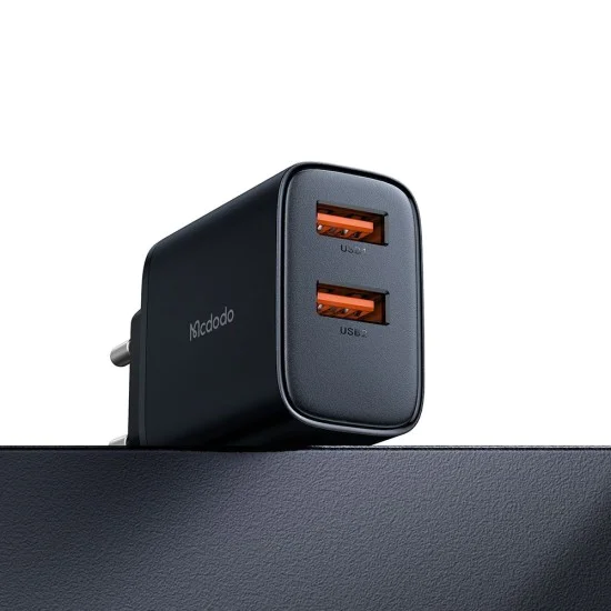 Стенен адаптер Beryllium Series – Mcdodo (CH-5070) – 2× USB-A, 12W, 2A, огнеупорен PC – Черен