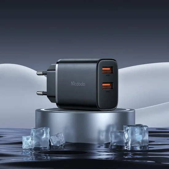 Стенен адаптер Beryllium Series – Mcdodo (CH-5070) – 2× USB-A, 12W, 2A, огнеупорен PC – Черен