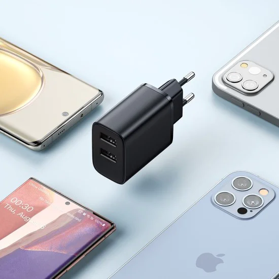 Стенен адаптер Beryllium Series – Mcdodo (CH-5070) – 2× USB-A, 12W, 2A, огнеупорен PC – Черен