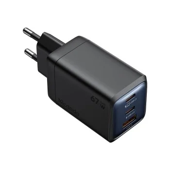 Стенен адаптер Gana Mini Series – Mcdodo (CH-0970) – 2× USB-C, 1× USB-A, 67W, GaN технология – Черен