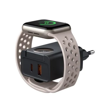 Стенен адаптер Travel Companion Series – Mcdodo (CH-3700) – с вградено Apple Watch зарядно, 30W, USB-A/C – Черен