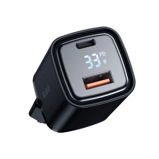 Стенен адаптер Graphite Series – Mcdodo (CH-1701) – USB-A, USB-C, 33W, бързо зареждане, цифров дисплей – Черен