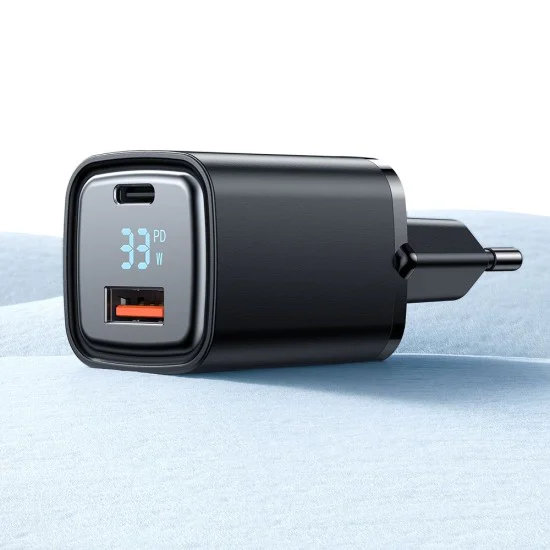 Стенен адаптер Graphite Series – Mcdodo (CH-1701) – USB-A, USB-C, 33W, бързо зареждане, цифров дисплей – Черен