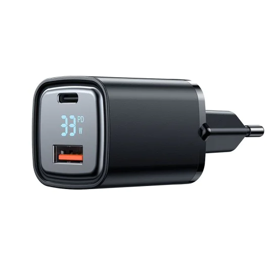 Стенен адаптер Graphite Series – Mcdodo (CH-1701) – USB-A, USB-C, 33W, бързо зареждане, цифров дисплей – Черен
