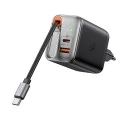 Стенен адаптер FreeGo Series – Mcdodo (CH-4281) – вграден USB-C прибиращ кабел, USB-A/C, 40W, цифров дисплей, 65cm – Черен