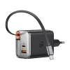 Стенен адаптер FreeGo Series – Mcdodo (CH-4281) – вграден USB-C прибиращ кабел, USB-A/C, 40W, цифров дисплей, 65cm – Черен