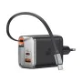 Стенен адаптер FreeGo Series – Mcdodo (CH-4281) – вграден USB-C прибиращ кабел, USB-A/C, 40W, цифров дисплей, 65cm – Черен