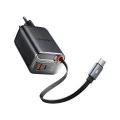 Стенен адаптер FreeGo Series – Mcdodo (CH-4100) – вграден USB-C прибиращ кабел, USB-A/C, 67W, цифров дисплей, 65cm – Черен