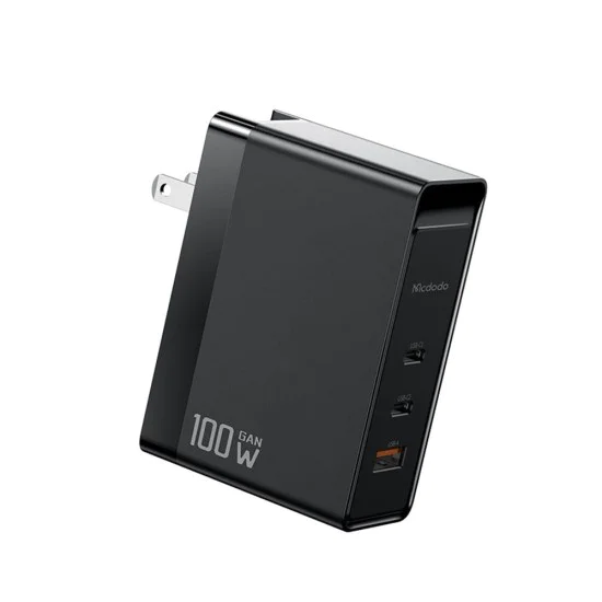 Пътнически адаптер – Mcdodo Nuc AR Power Series (CH-8101 Pro) – UK/US/EU, 2× Type-C, USB-A, 100W, GaN – Черен